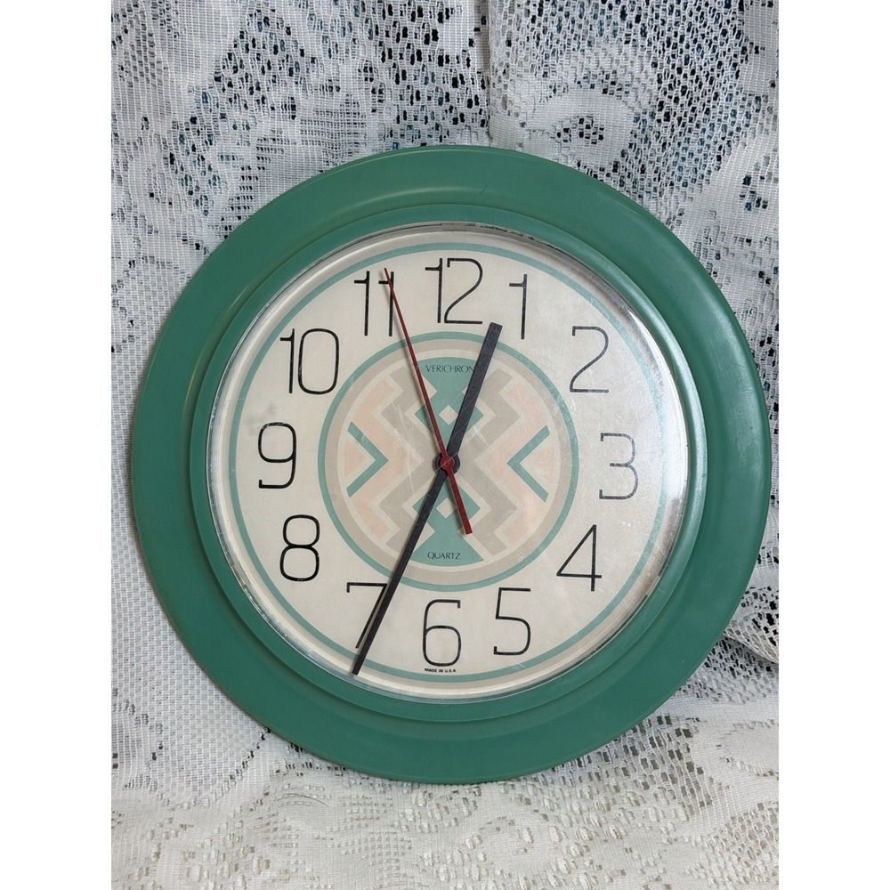 Verichron Wall Clock Postmodern Teal Green Pastel Geometric  South Western WORKS